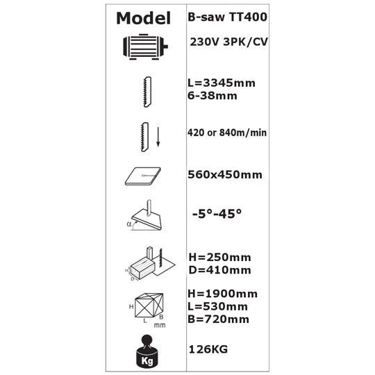 Tendotools 0BS400S TT400 Scie à Ruban 230V 3HP 7 Tendotools 0BS400S TT400 Scie à Ruban 230V 3HP – Image 5